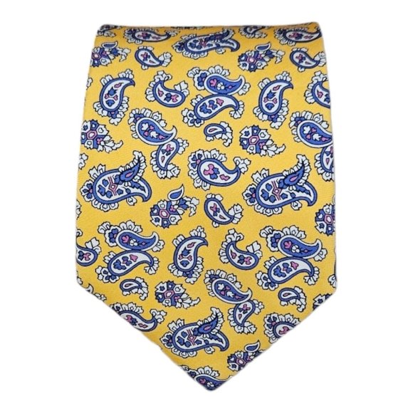 POLO BY RALPH LAUREN Yellow Paisley Silk Tie HANDMADE USA 59